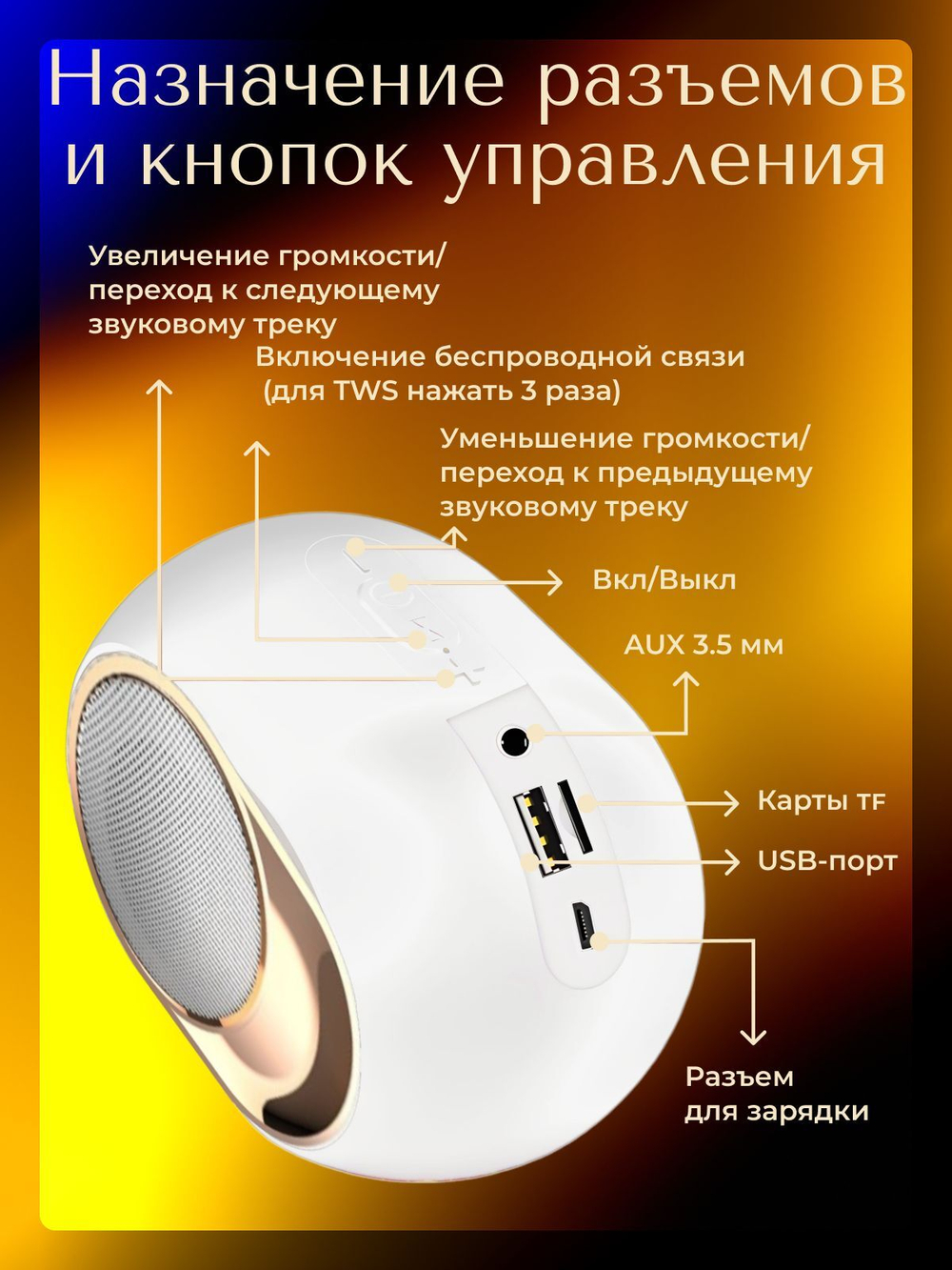 Колонка беспроводная с Блютуз белая
