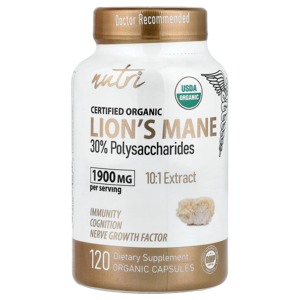 Nutri, органический ежовик гребенчатый, 120 органических капсул (633 мг в 1 капсуле)