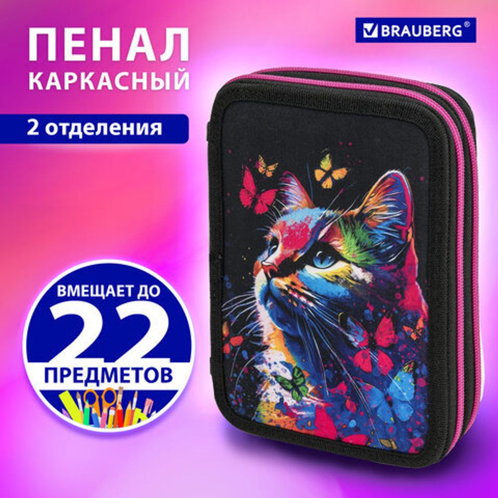 Пенал BRAUBERG, 2 отделения, полиэстер, 21х14 см, "Butterfly catcher", 272330