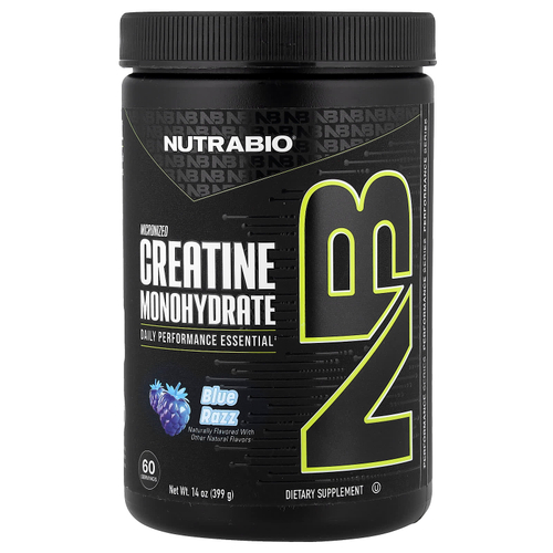 NutraBio, микронизированный моногидрат креатина, со вкусом голубой малины, 399 г (14 унций)