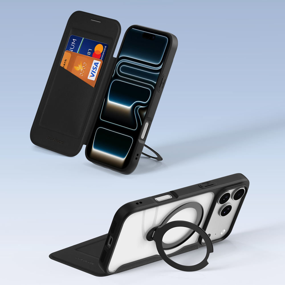 Чехол книжка с поддержкой MagSafe от Dux Ducis для iPhone 17 Pro, серия Skin X Pro Series Case (версия с магнитной откидной подставкой)