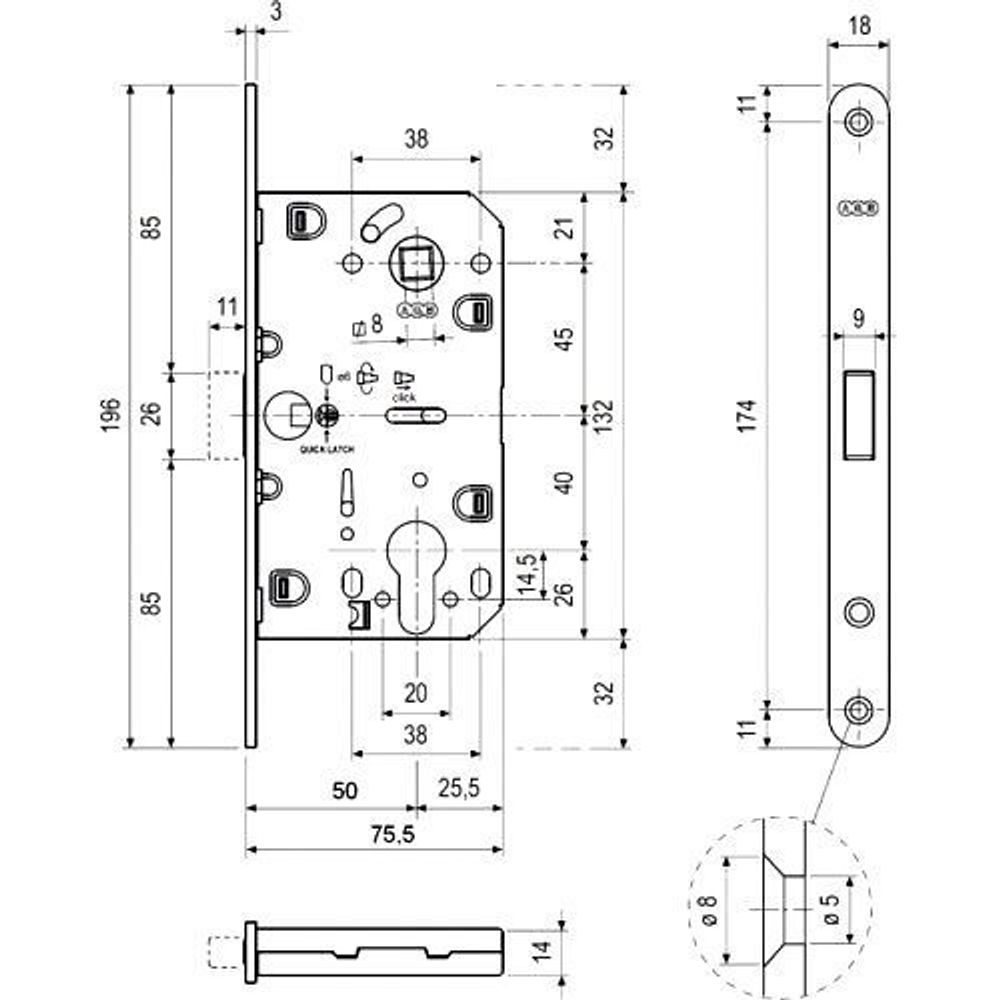 Замок межкомнатный под цилиндр AGB MEDIANA POLARIS B06103.50.06.567 (хром) /25601/