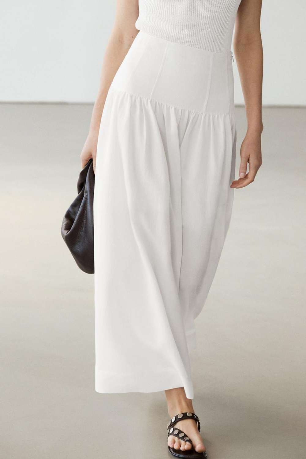 Massimo Dutti Юбка миди с кокеткой, белый