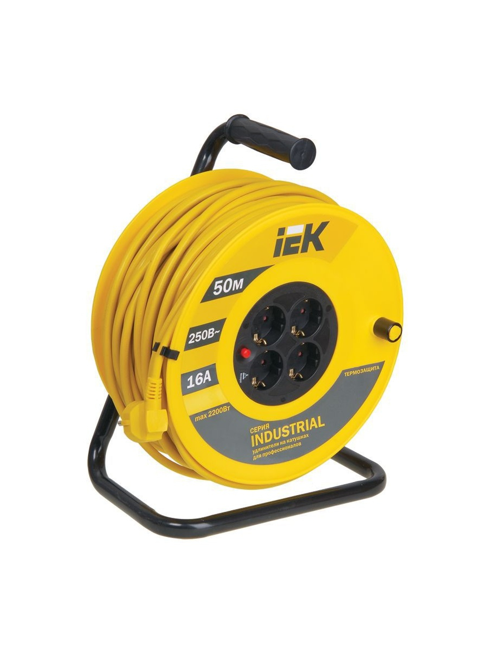 Удлинитель на катушке 4х50м с заземл. 16А IP20 Industrial УК50 3х1.5 термозащита IEK WKP15-16-04-50