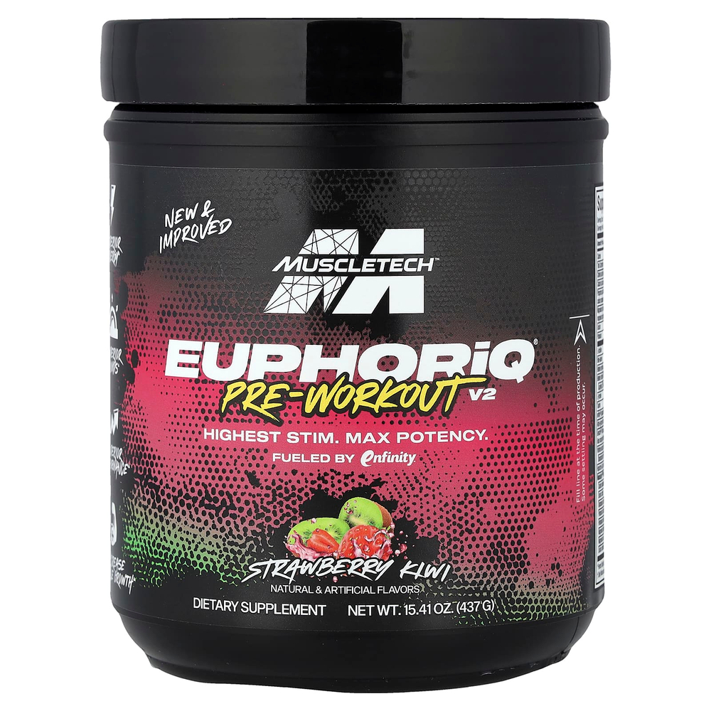 MuscleTech, EuphoriQ® Pre-Workout V2, клубника и киви, 437 г (15,41 унции)