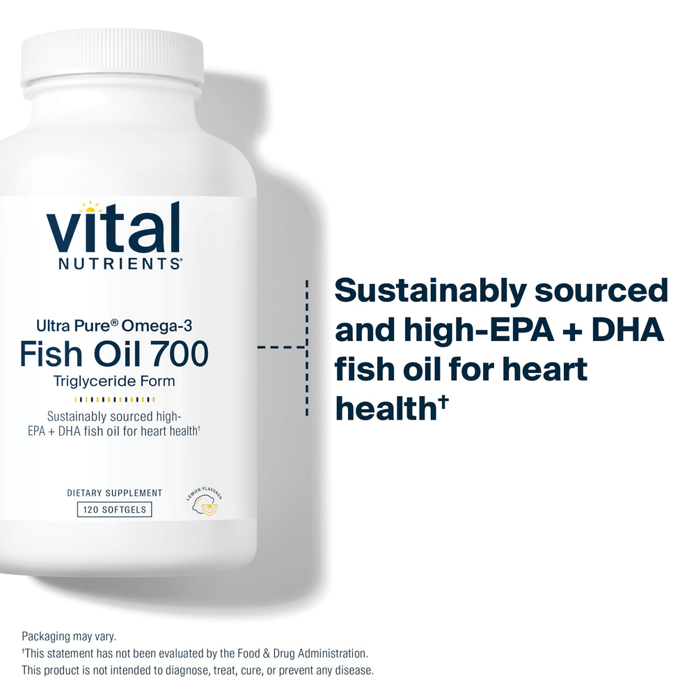 Vital Nutrients, ультрачистый рыбий жир 700, со вкусом лимона, 120 капсул