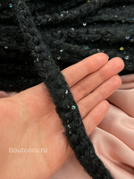 Тесьма плетеная черная с пайетками хамелеон