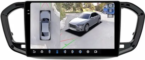 Магнитола для Lada Vesta NG 2023+ (ШГУ, рамка черная глянцевая) - FarCar BX9-360-7289B9GL монитор 9.5" 2K QLED на Android 13, Быстрая, CarPlay, 4G SIM-слот, 4 камеры в комплекте
