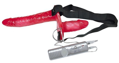 Вибро-страпон для двойного проникновения Bad Kitty Double Strap-On (Цвет: красный)