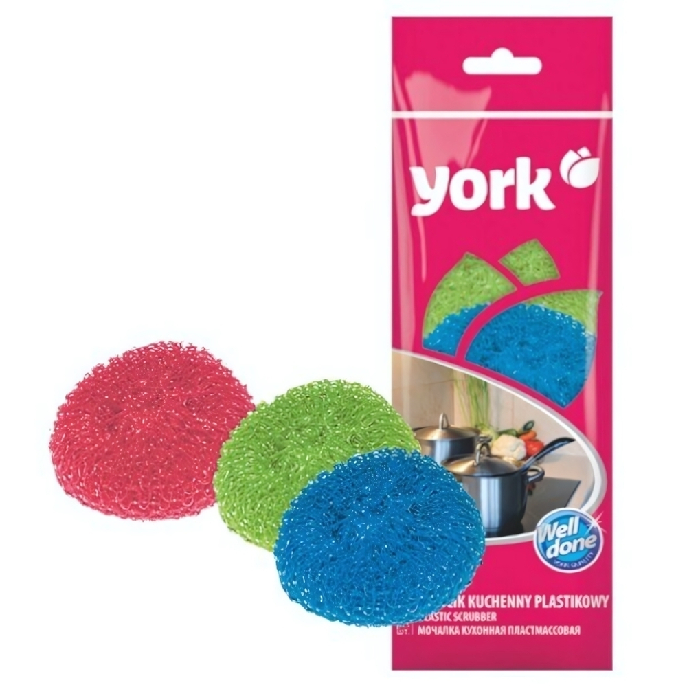 Губки для посуды пластиковые 3шт 8х8х2,5см YORK