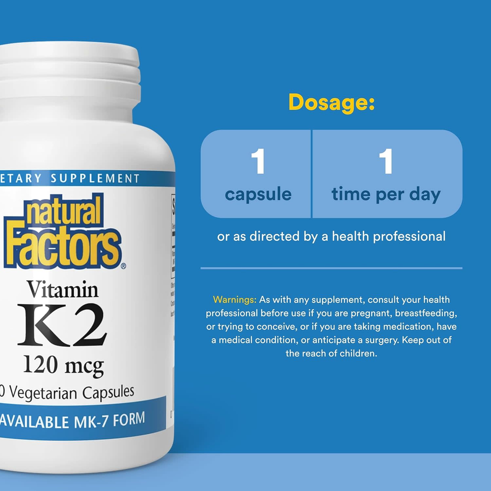 Natural Factors, витамин K2, 100 мкг, 60 вегетарианских капсул