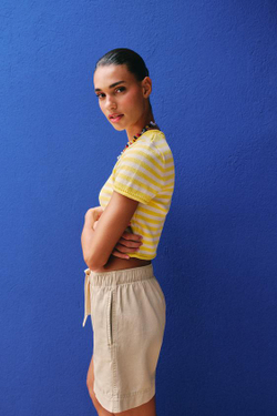 ZARA ШОРТЫ ИЗ 100% ХЛОПКА С ЭЛАСТИЧНЫМ ПОЯСОМ, ПЕСОЧНЫЙ