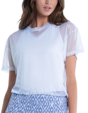 Женская теннисная футболка Lucky in Love All About Ikat Pearlized Mesh Short Sleeve Top - Серебро