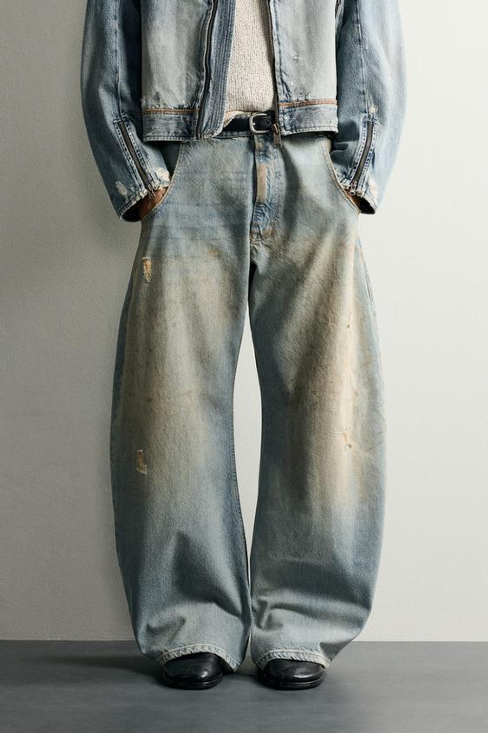 ZARA ДЖИНСЫ LOOSE BARREL FIT С ЭФФЕКТОМ VINTAGE, ГОЛУБОЙ