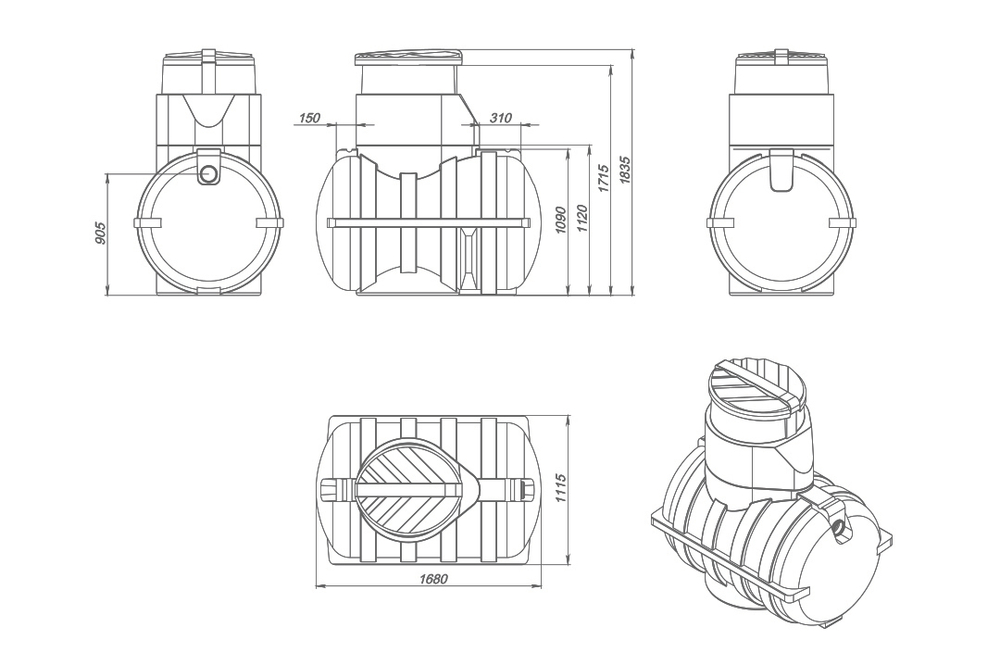 Емкость пищевая ЭкоПром Подземная U 1250 л. горизонтальная (112x168x184см;черный) - арт.555638