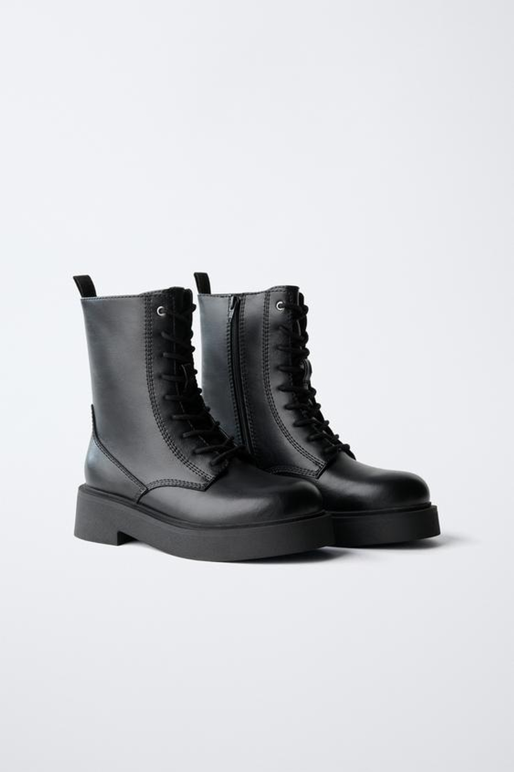 ZARA БОТИНКИ СО ШНУРОВКОЙ, ЧЕРНЫЙ