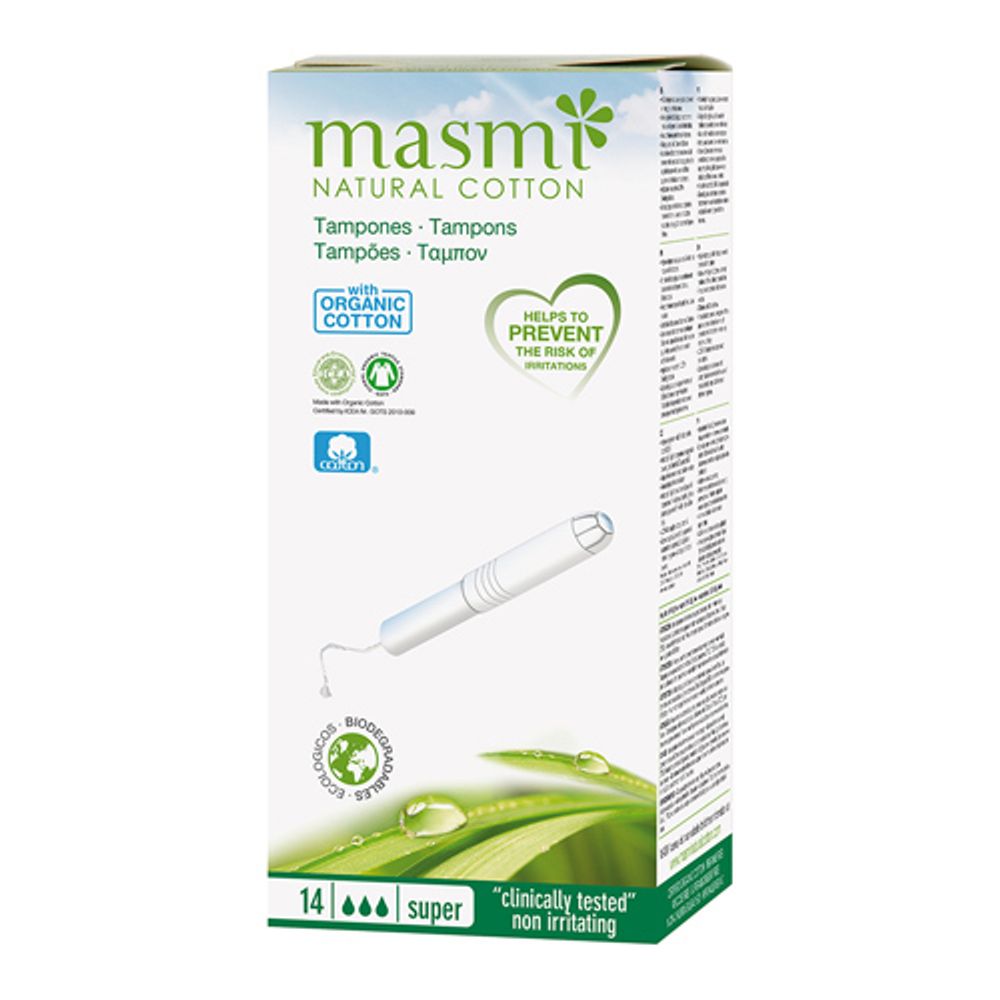 Гигиенические тампоны  Super из органического хлопка с аппликатором (MASMI NATURAL COTTON)