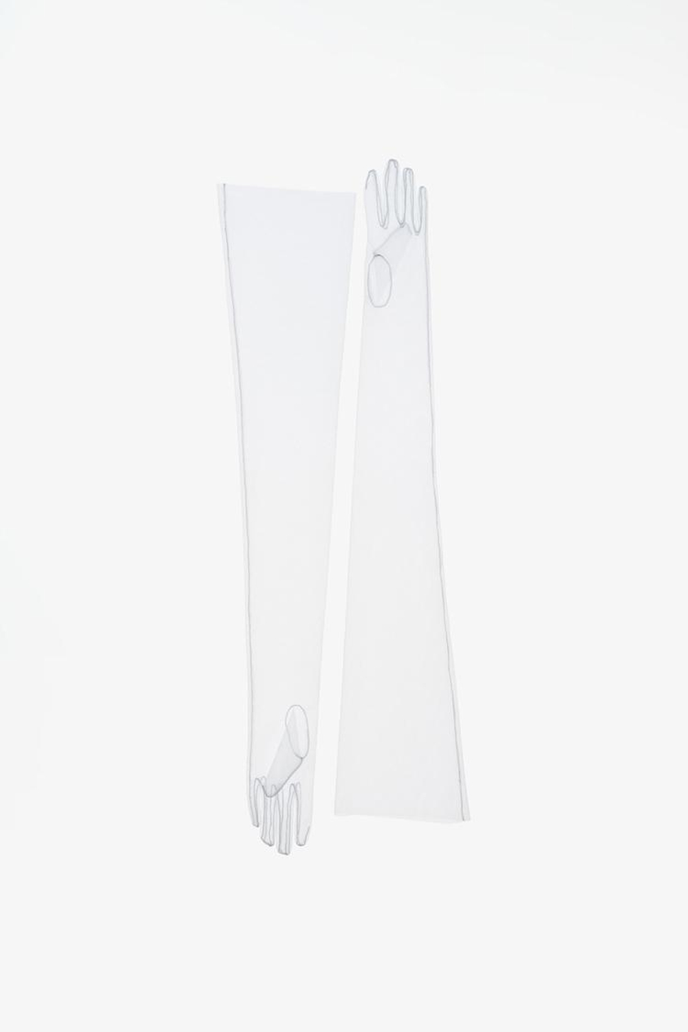 ZARA X JOHN GALLIANO ДЛИННЫЕ ПЕРЧАТКИ ИЗ ПОЛУПРОЗРАЧНОЙ ТКАНИ, БЕЛЫЙ