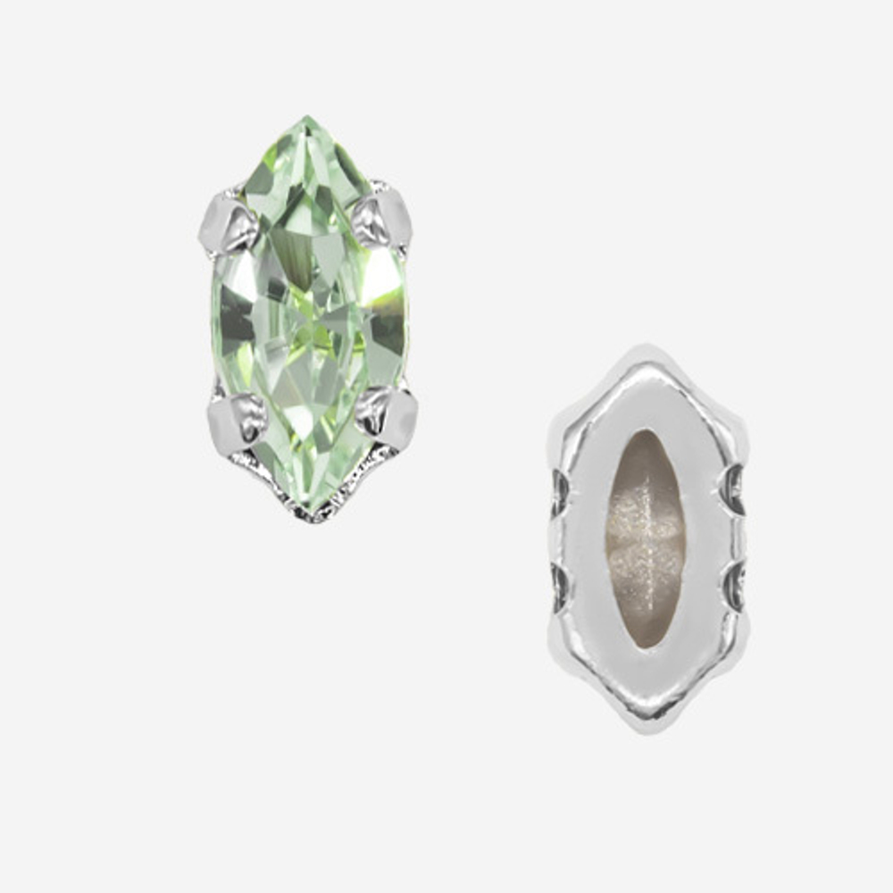 Кристалл Маркиз (Marquise Fancy Stone) в цапах, оттенок "Хризолит"/"Chrysolite", 8*4мм, родирование