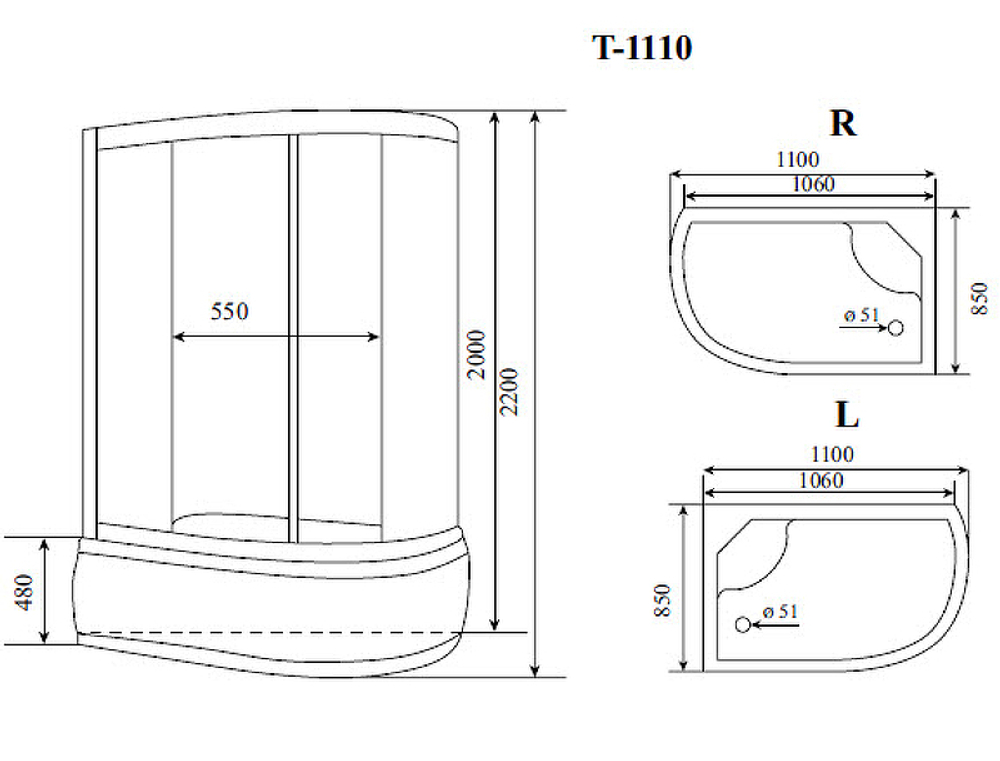 Душевая кабина Timo Standart 110x85 T-1110L с гидромассажем