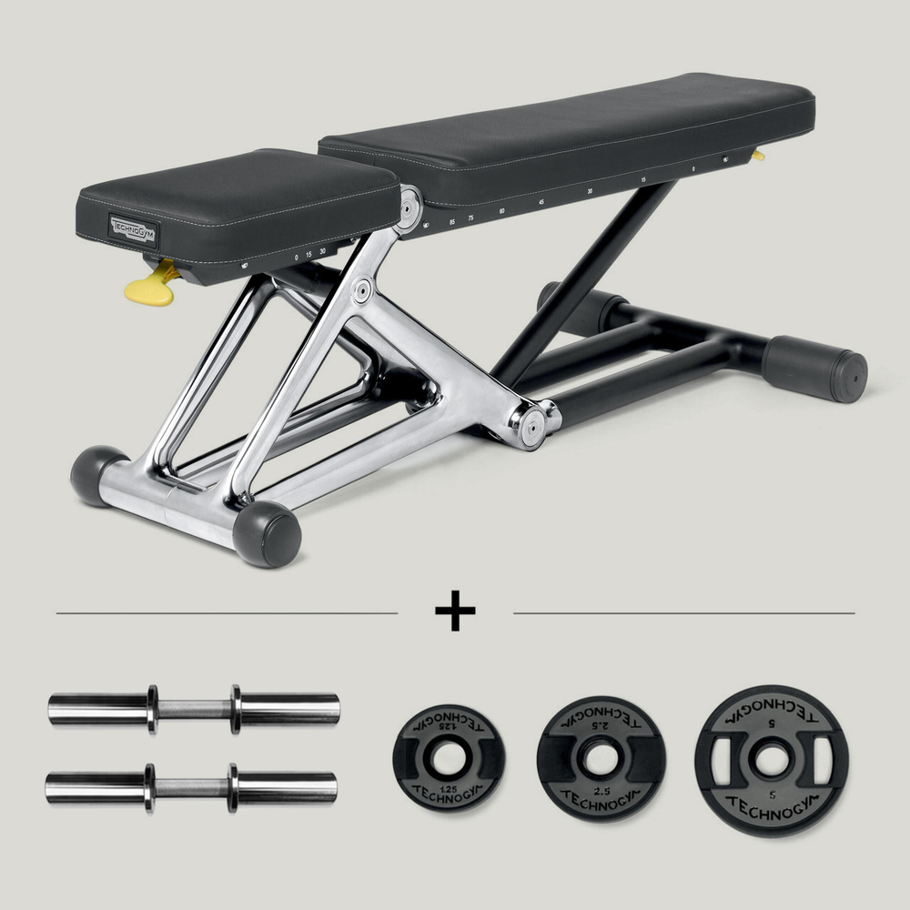 Дизайнерская скамья с гантелями Technogym BENCH PERSONAL- Kit Dumbbeils 55Kg- Chrome