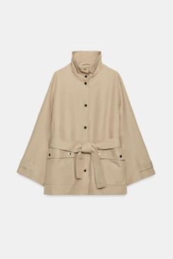 ZARA ТРЕНЧ С ВОРОТНИКОМ-СТОЙКОЙ И ПОЯСОМ, РЫЖЕВАТО-КОРИЧНЕВЫЙ