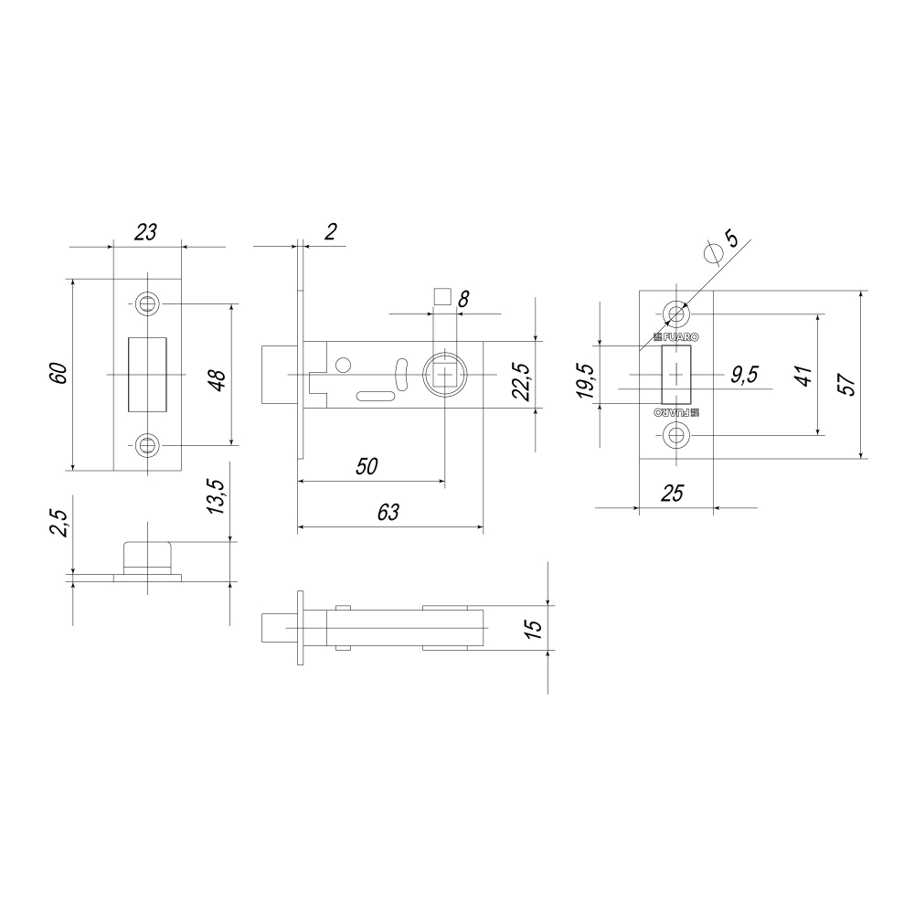 Защелка врезная MAGNM12-50-25 (M12-50-25) GR графит
