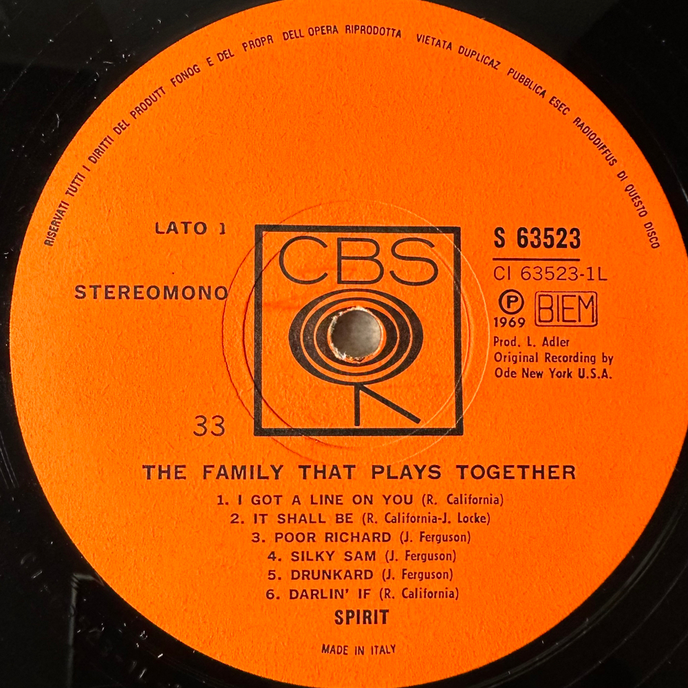 Spirit ‎– The Family That Plays Together (Италия 1969г.)