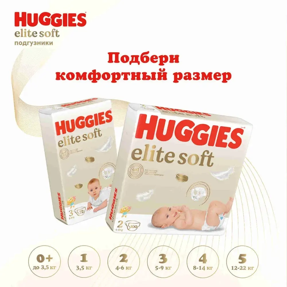 Подгузники Huggies Elite Soft 3 5-9кг 72шт