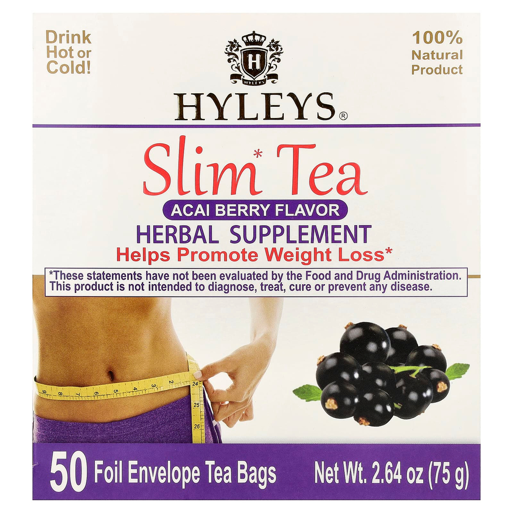 Hyleys Tea, Slim Tea, ягоды асаи, чайные пакетики в 50 фольгированных пакетиках, 75 г (2,64 унции)