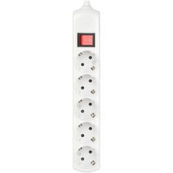 Колодка ЭРА K-5es 5 розеток с зазeмлением с выключателем белая | Электротовары