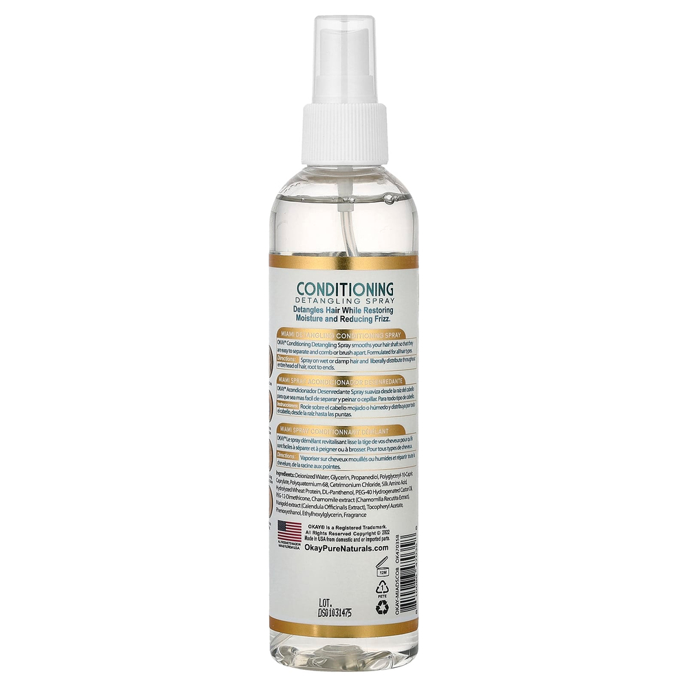 Okay Pure Naturals, Miami, спрей для распутывания волос, кондиционер, кокос, 237 мл (8 унций)