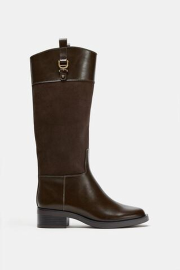 ZARA КОМБИНИРОВАННЫЕ САПОГИ В ЖОКЕЙСКОМ СТИЛЕ, КОРИЧНЕВЫЙ