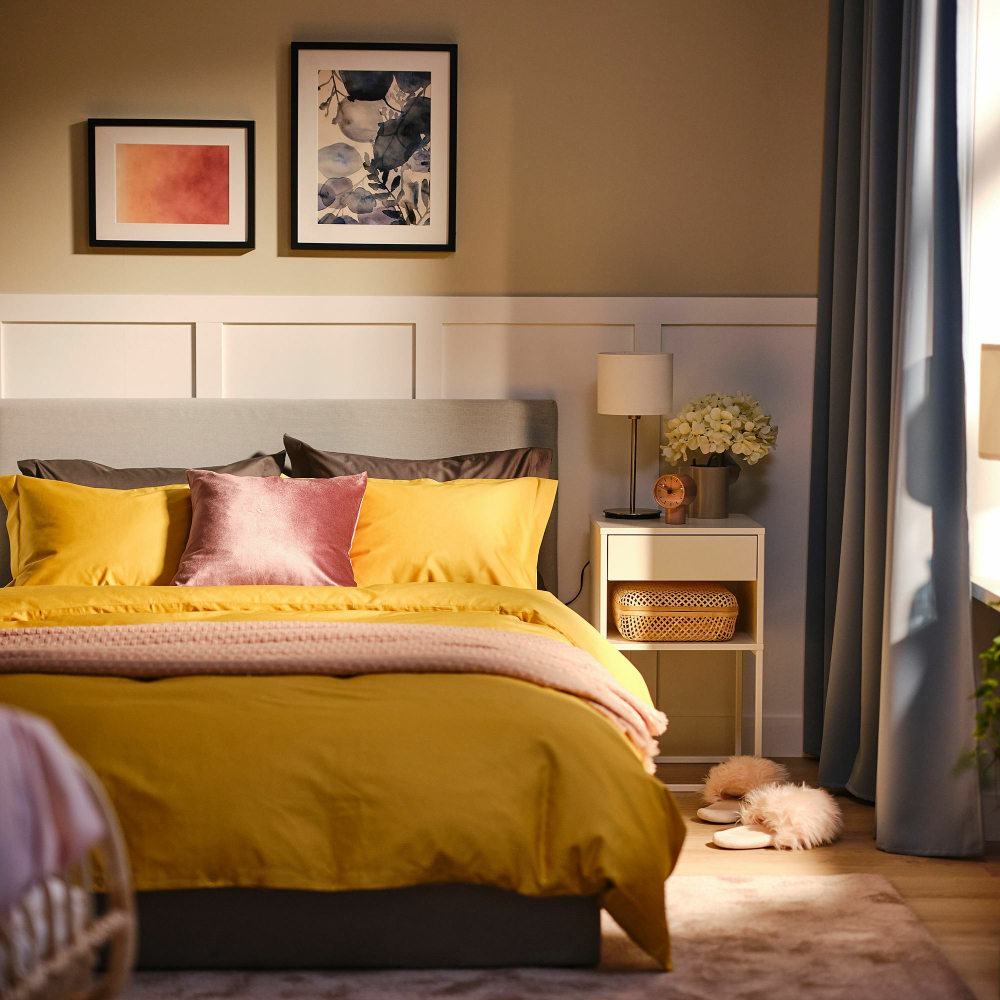 Комплект постельного белья IKEA LUKTJASMIN (ЛЮКТЭСМИН), Односпальный, Желтый, 150x200, 50x80 см