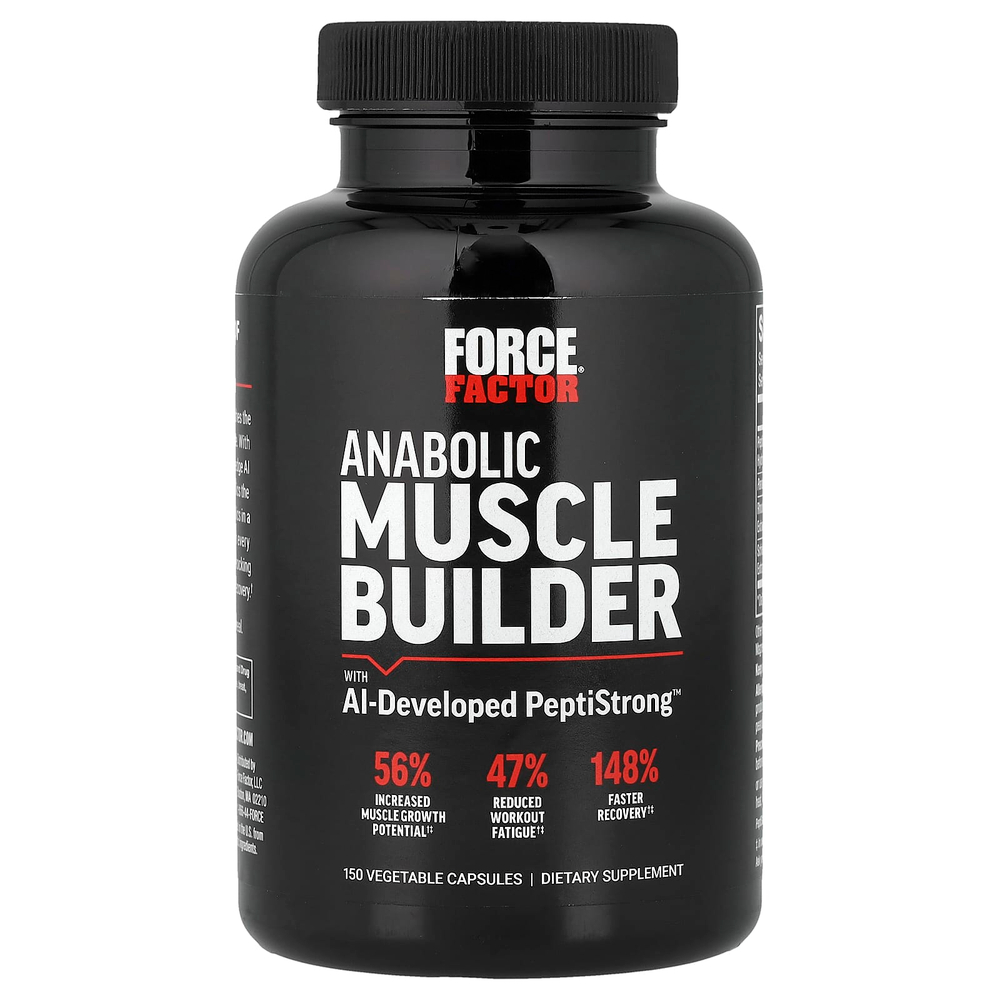 Force Factor, анаболическое средство для наращивания мышечной массы с PeptiStrong™, разработанной искусственным интеллектом, 150 растительных капсул