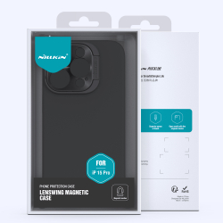 Чехол от Nillkin с металлической откидной крышкой камеры для смартфона iPhone 15 Pro, серия LensWing Magnetic Case (поддержка беспроводной зарядки)
