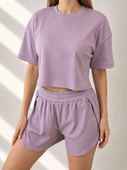 Костюм (пижама) шорты и футболка фиолетовый M-L (46-52)