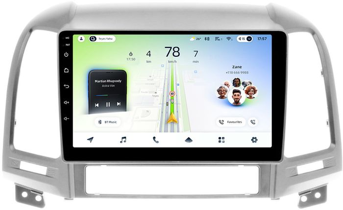 Магнитола для Hyundai Santa Fe 2 CM 2006-2012 (рамка серебро) - Teyes CC4L-DTS монитор 9" IPS, Android 14, Быстрая, Snapdragon 662, CarPlay, 4G SIM-слот