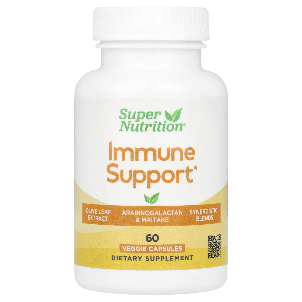 Super Nutrition, добавка для поддержки иммунитета с арабиногалактаном, экстрактами гриба-барана, элеутерококка и зелёного чая, 60 вегетарианских капсул