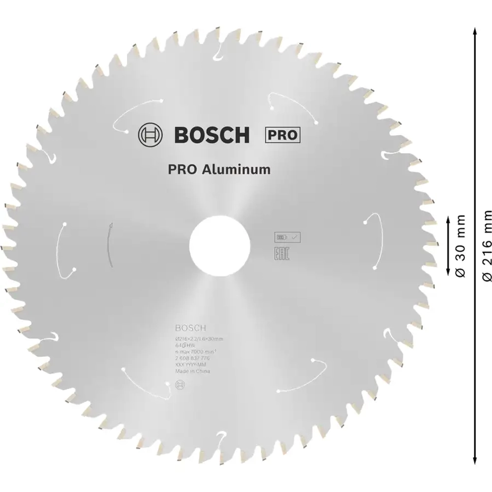 Циркулярный диск по алюминию ALuminium Cordless PRO 216x2x30 мм T64 BOSCH 2608837776
