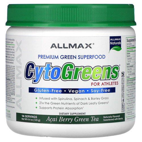ALLMAX, CytoGreens®, добавка с зелёными суперфудами премиального качества для спортсменов, ягоды асаи и зелёный чай, 125 г (4,4 унции)