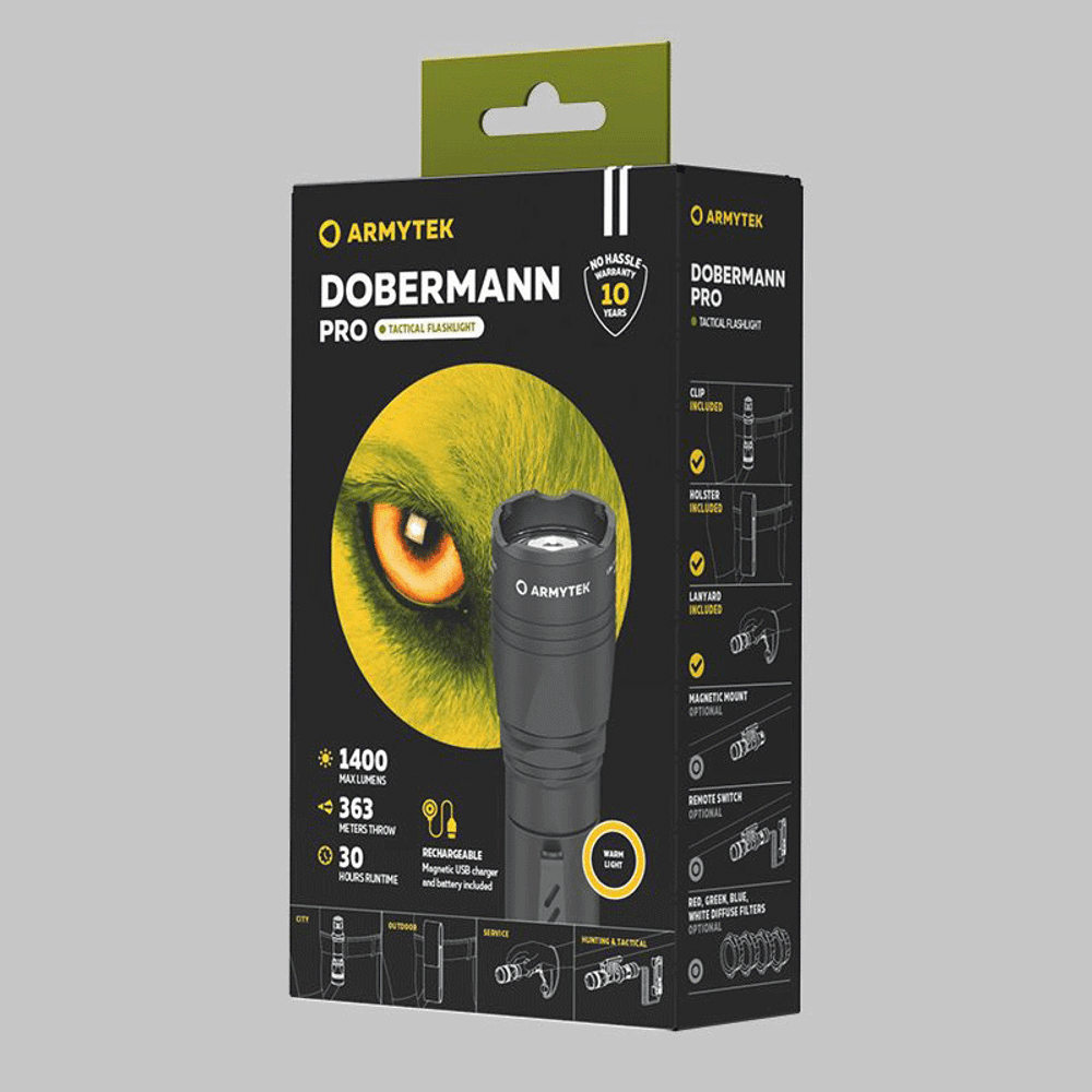 Фонарь тактический Armytek Dobermann Pro Magnet USB, XHP35.2 HI Теплый, 1400 лм, 1x18650 (в комплекте)