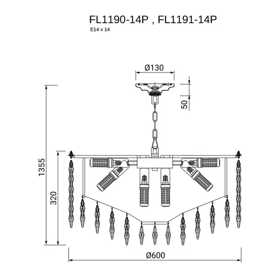 Подвесная люстра Sovrana FL1190-14P Fluorite