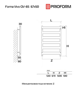 FORMA VIVO 67x50 (см) Полотенцесушитель водяной