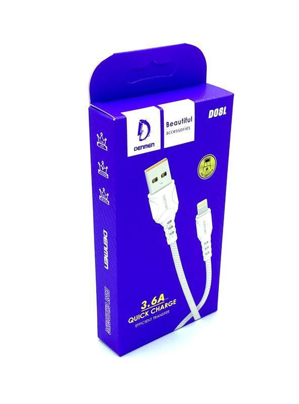 Кабель DENMEN D08L USB-Lightning 3.6A 1м PVC White