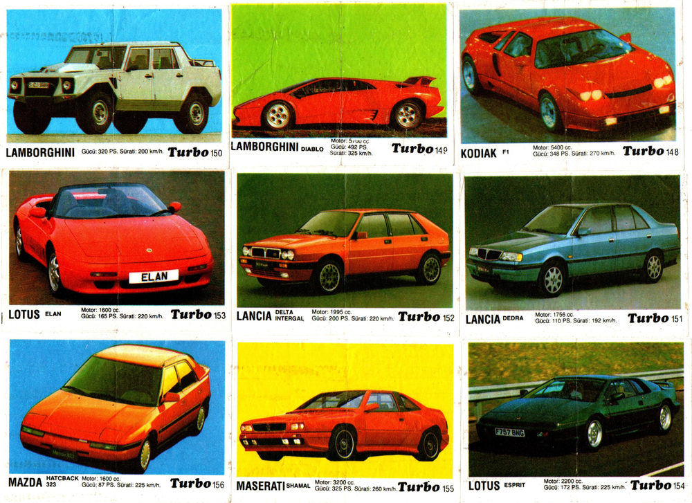 Вкладыши от жвачки Turbo Black - Турбо черные 70 штук без повторов. Серия 121 - 190. Полная серия