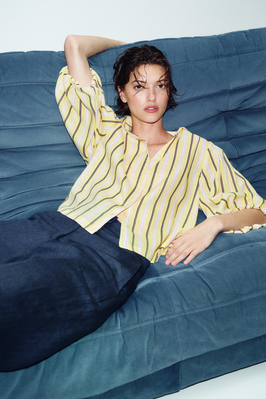 ZARA РУБАШКА ИЗ СМЕСОВОГО ЛЬНА С ОБЪЕМНЫМИ РУКАВАМИ, РАЗНОЦВЕТНЫЙ