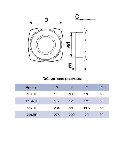 Анемостат АПП фланец D200 регулируемый D275 пластик ERA