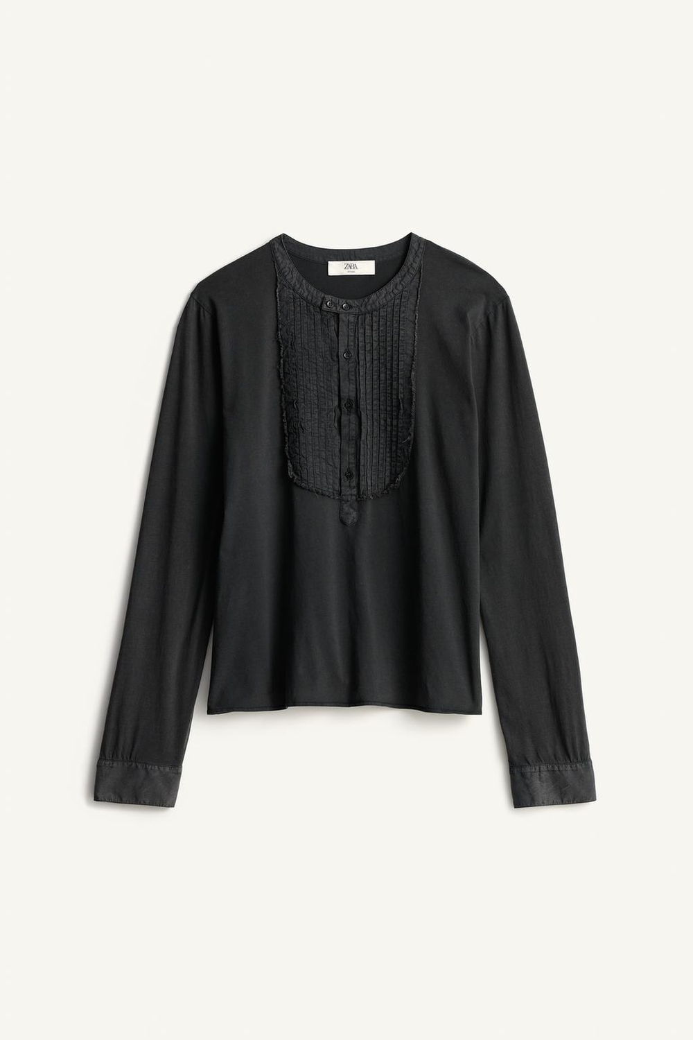 ZARA ФУТБОЛКА С НАГРУДНИКОМ HENLEY, ЧЕРНЫЙ