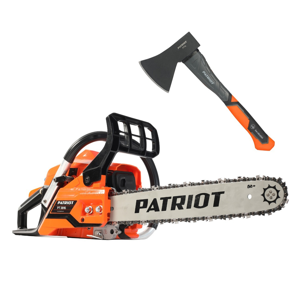 Пила цепная бензиновая PATRIOT PT 3816 с подарком топор PATRIOT APF-600